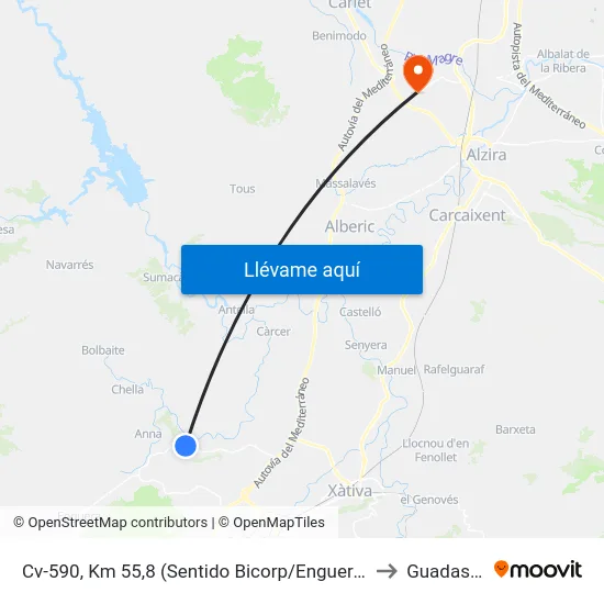 Cv-590, Km 55,8 (Sentido Bicorp/Enguera) [Estubeny] to Guadassuar map