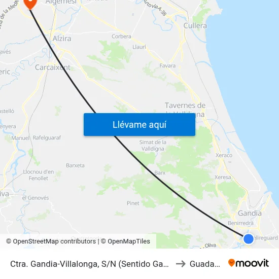 Ctra. Gandia-Villalonga, S/N (Sentido Gandia) [Almoines] to Guadassuar map