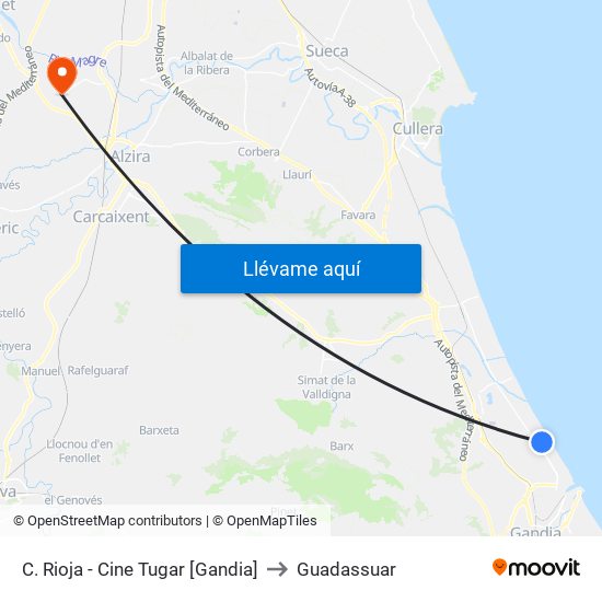 C. Rioja - Cine Tugar [Gandia] to Guadassuar map