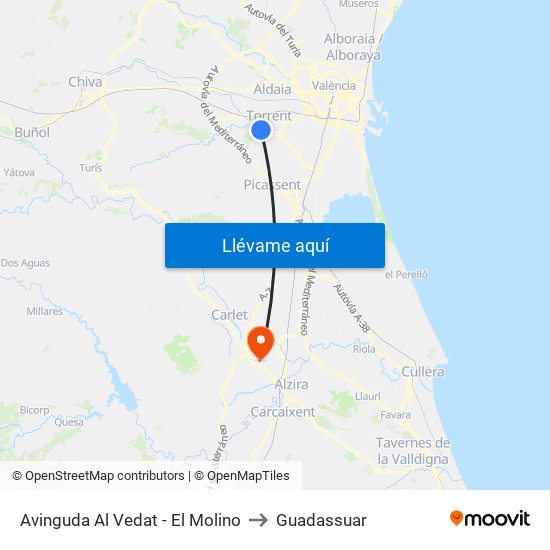Avinguda Al Vedat - El Molino to Guadassuar map