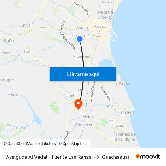 Avinguda Al Vedat - Fuente Las Ranas to Guadassuar map