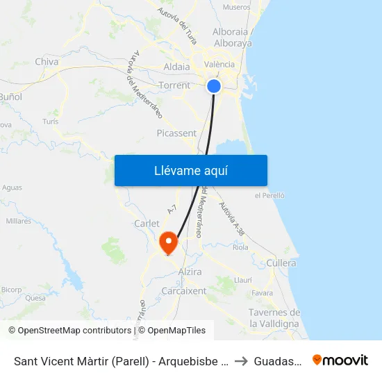 Sant Vicent Màrtir (Parell) - Arquebisbe Olaechea to Guadassuar map