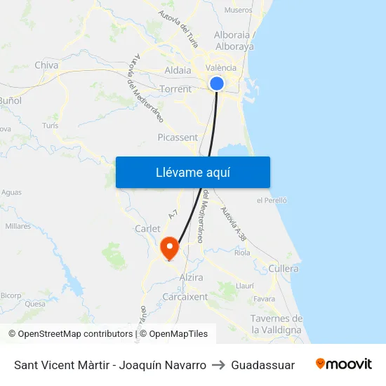 Sant Vicent Màrtir - Joaquín Navarro to Guadassuar map