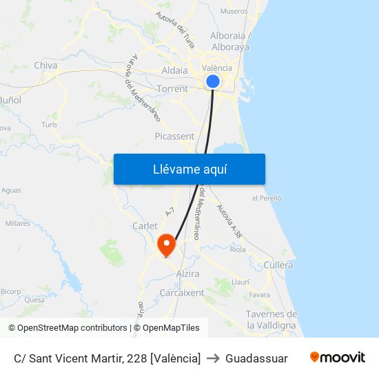 C/ Sant Vicent Martir, 228 [València] to Guadassuar map
