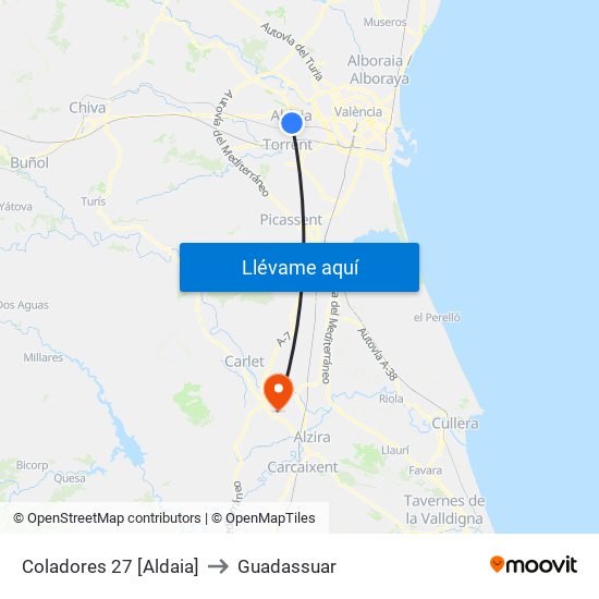 Coladores 27 [Aldaia] to Guadassuar map