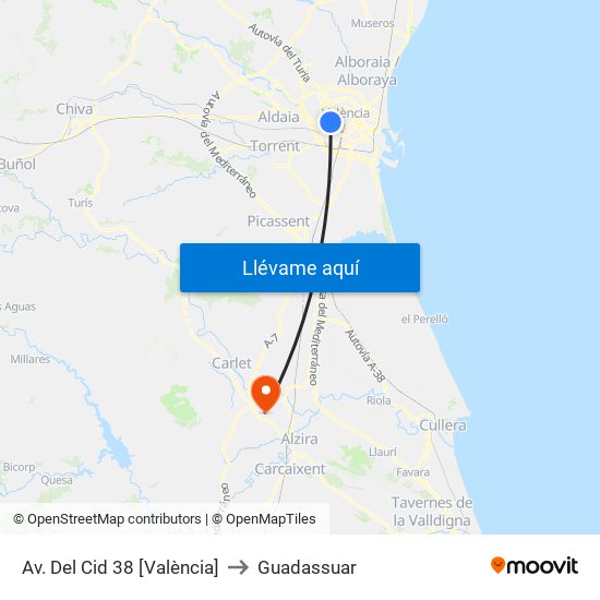 Av. Del Cid 38 [València] to Guadassuar map