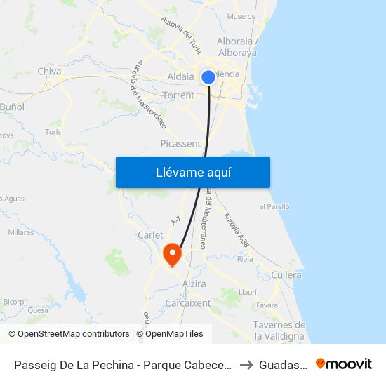 Passeig De La Pechina - Parque Cabecera [València] to Guadassuar map
