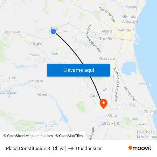 Plaça Constitucion 3 [Chiva] to Guadassuar map