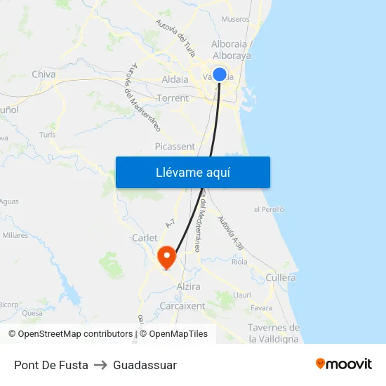 Pont De Fusta to Guadassuar map
