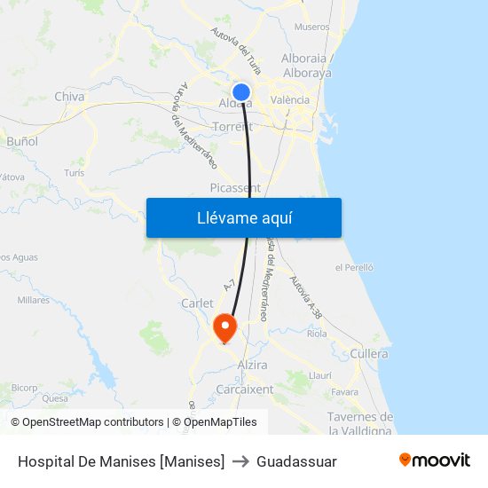 Hospital De Manises [Manises] to Guadassuar map