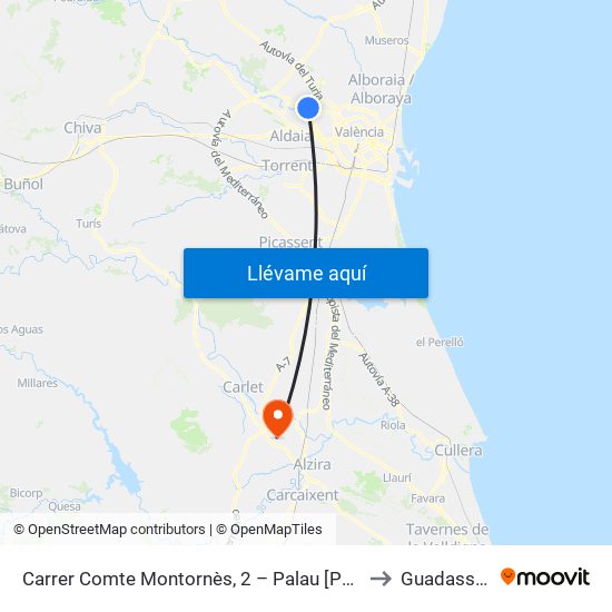 Carrer Comte Montornès, 2 – Palau [Paterna] to Guadassuar map