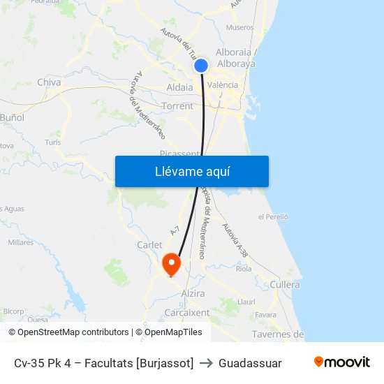 Cv-35 Pk 4 – Facultats [Burjassot] to Guadassuar map