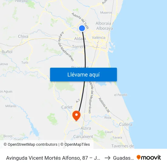 Avinguda Vicent Mortés Alfonso, 87 – Jutjats [Paterna] to Guadassuar map