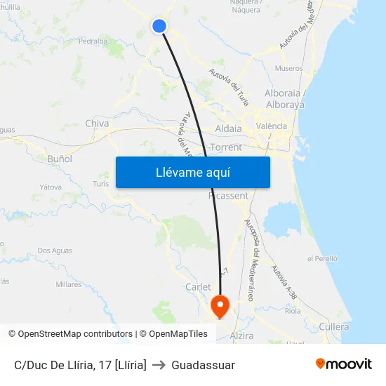 C/Duc De Llíria, 17 [Llíria] to Guadassuar map