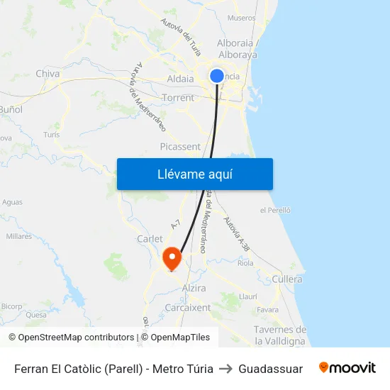 València. Ferran El Catòlic (Parell) - Metro Túria to Guadassuar map