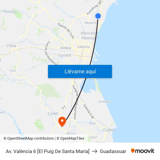 Av. València 6 [El Puig De Santa María] to Guadassuar map
