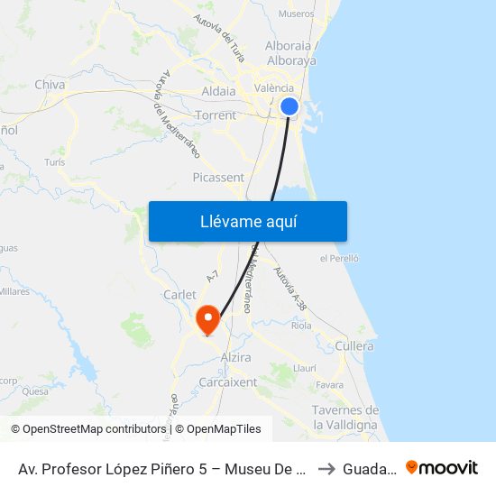 Av. Profesor López Piñero 5 – Museu De Les Ciències [València] to Guadassuar map