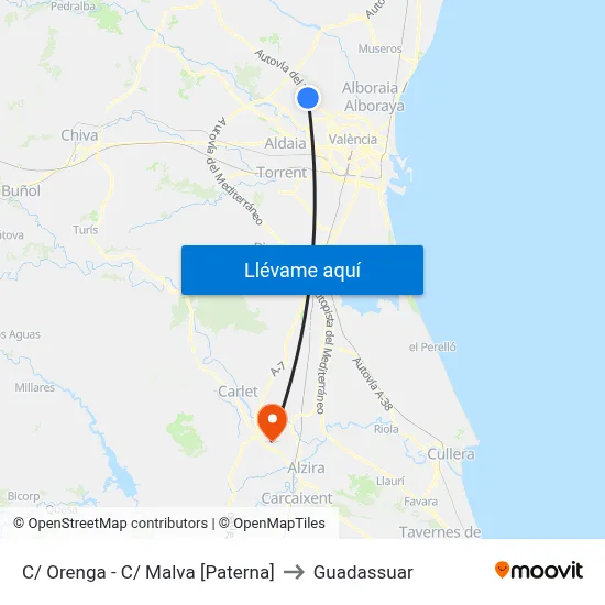 C/ Orenga - C/ Malva [Paterna] to Guadassuar map