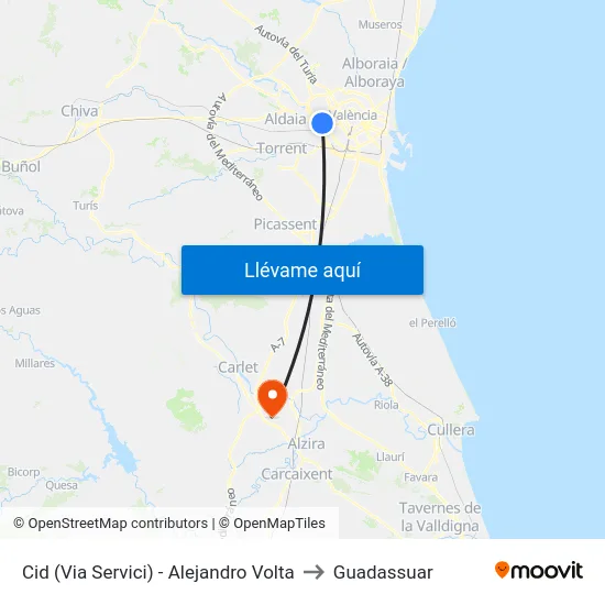 Cid (Via Servici) - Alejandro Volta to Guadassuar map