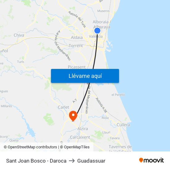 Sant Joan Bosco - Daroca to Guadassuar map
