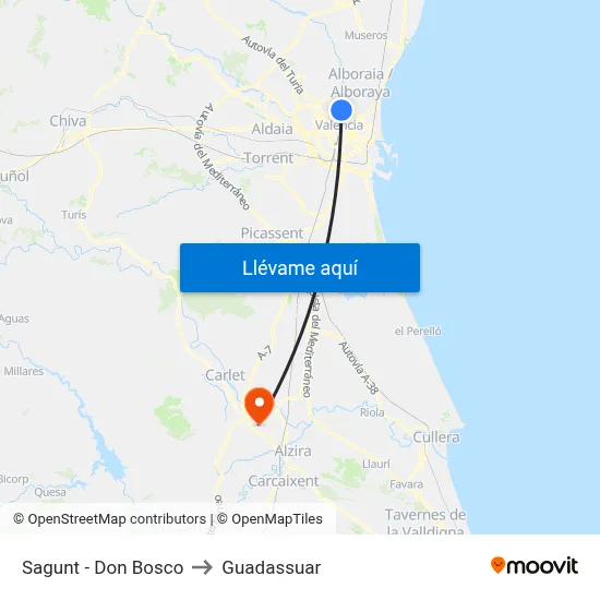 Sagunt - Don Bosco to Guadassuar map