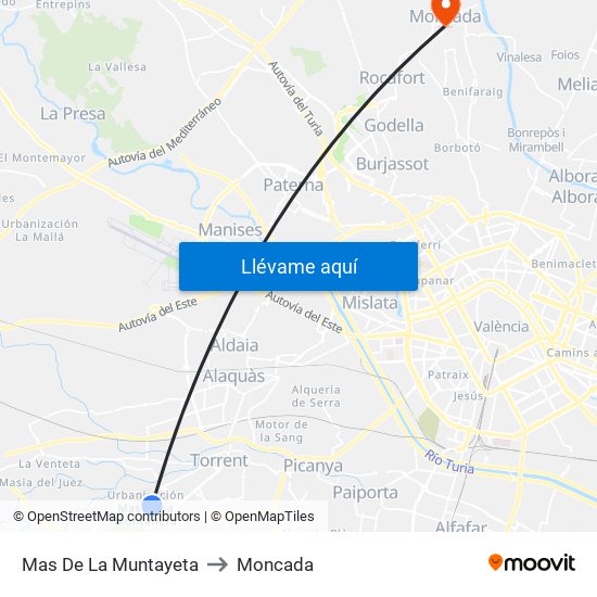 Mas De La Muntayeta to Moncada map