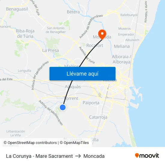 La Corunya - Mare Sacrament to Moncada map