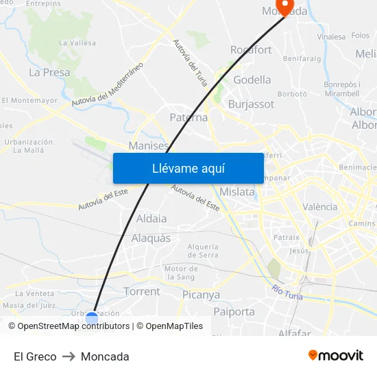 El Greco to Moncada map