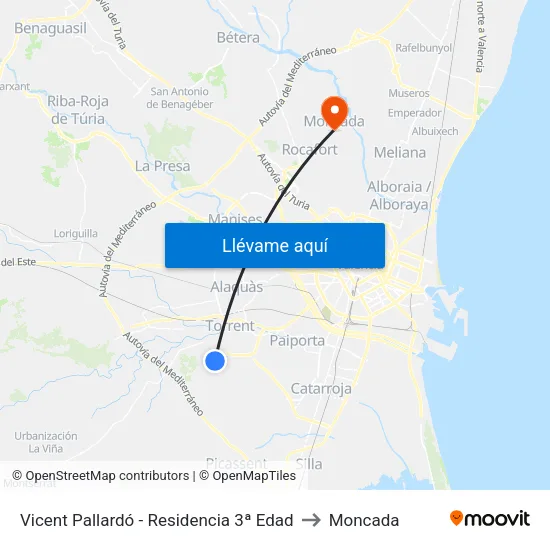 Vicent Pallardó - Residencia 3ª Edad to Moncada map