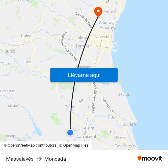Massalavés to Moncada map