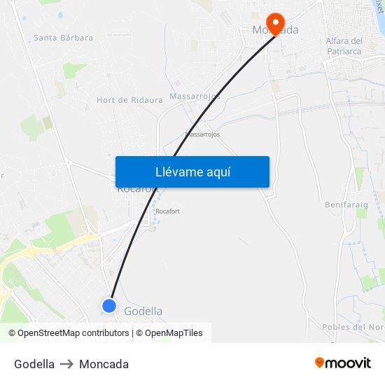 Godella to Moncada map