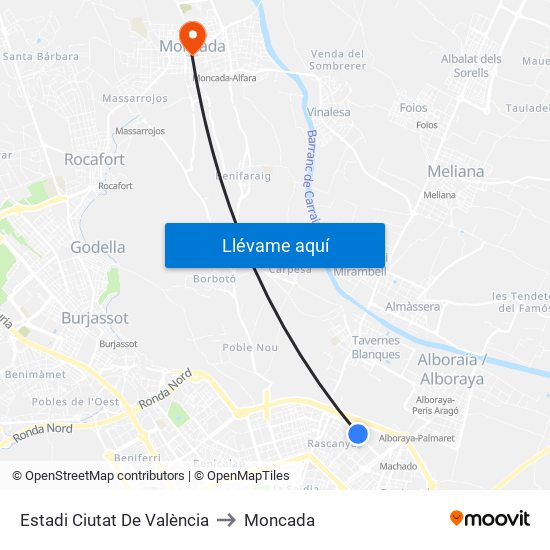 Estadi Ciutat De València to Moncada map