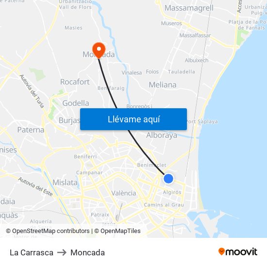 La Carrasca to Moncada map