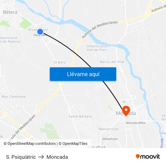 S. Psiquiàtric to Moncada map