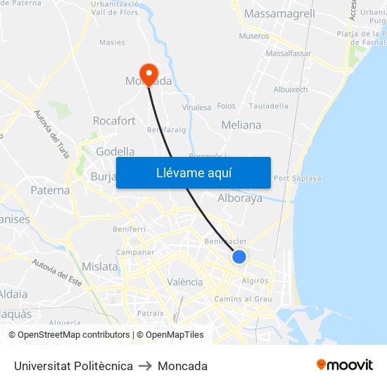 Universitat Politècnica to Moncada map