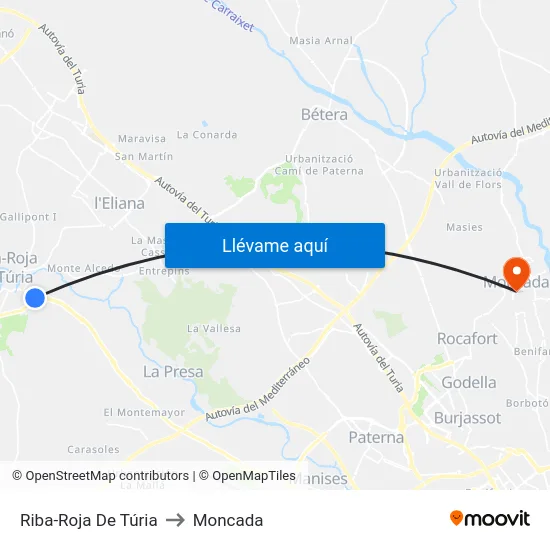 Riba-Roja De Túria to Moncada map