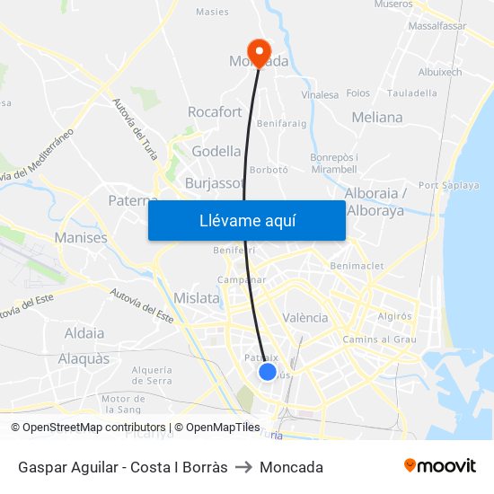 Gaspar Aguilar - Costa I Borràs to Moncada map