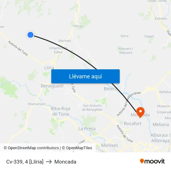 Cv-339, 4 [Llíria] to Moncada map