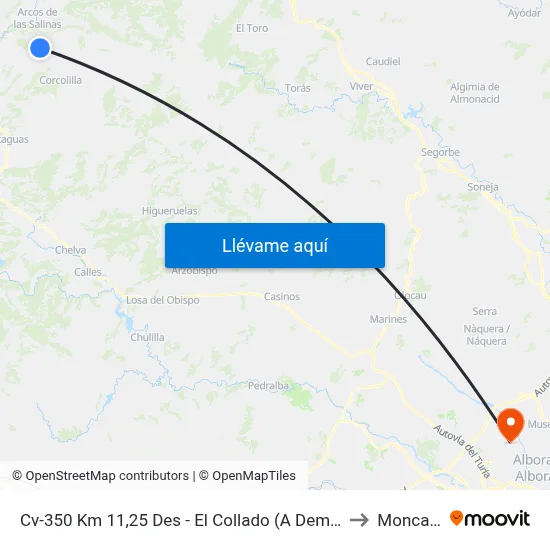 Cv-350 Km 11,25 Des - El Collado (A Demanda) to Moncada map