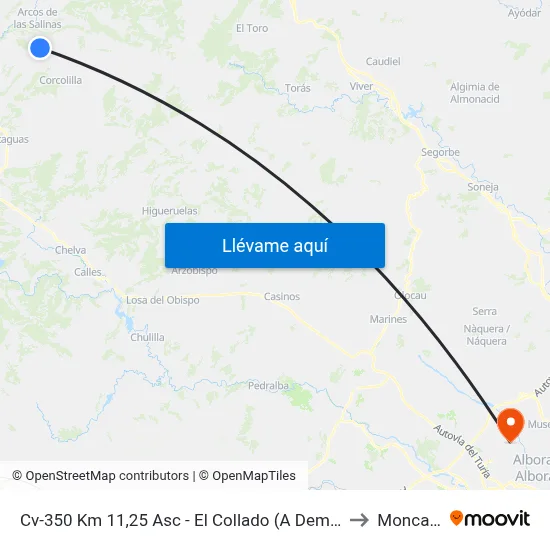 Cv-350 Km 11,25 Asc - El Collado (A Demanda) to Moncada map
