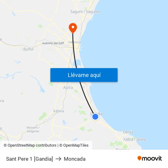 Sant Pere 1 [Gandia] to Moncada map
