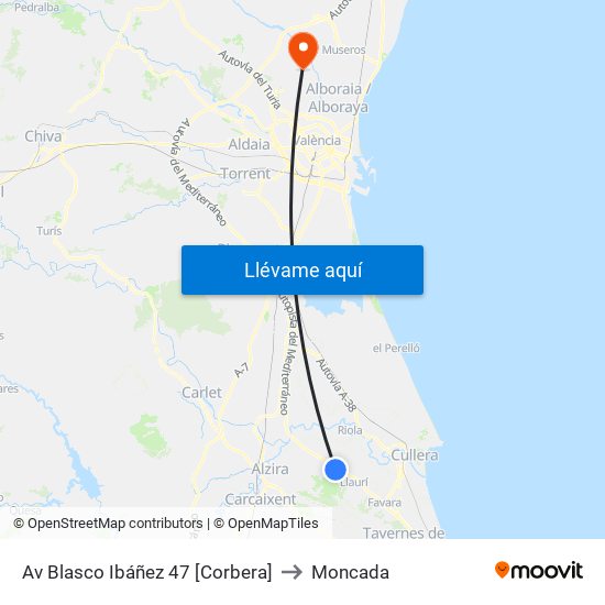 Av Blasco Ibáñez 47 [Corbera] to Moncada map