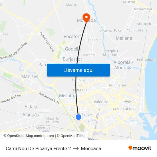 Camí Nou De Picanya Frente 2 to Moncada map