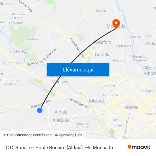 C.C. Bonaire - Poble Bonaire [Aldaia] to Moncada map