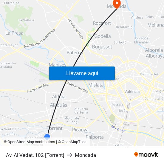 Av. Al Vedat, 102 [Torrent] to Moncada map