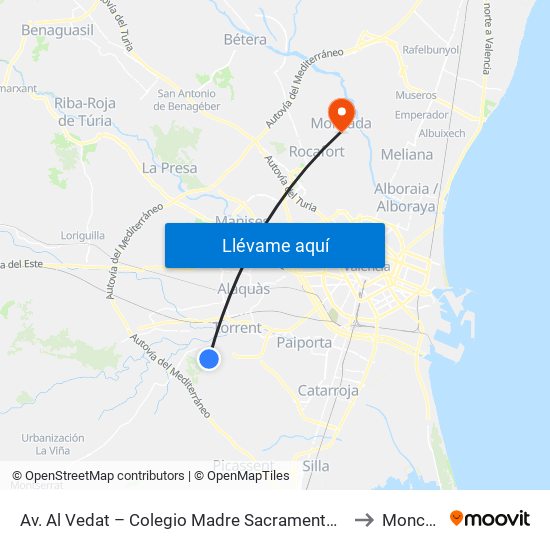 Av. Al Vedat – Colegio Madre Sacramento [Torrent] to Moncada map