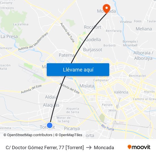 C/ Doctor Gómez Ferrer, 77 [Torrent] to Moncada map