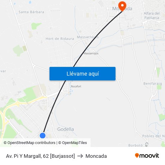 Av. Pi Y Margall, 62 [Burjassot] to Moncada map