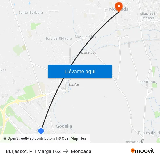 Burjassot. Pi I Margall 62 to Moncada map