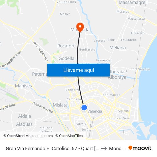 Gran Vía Fernando El Católico, 67 - Quart [València] to Moncada map